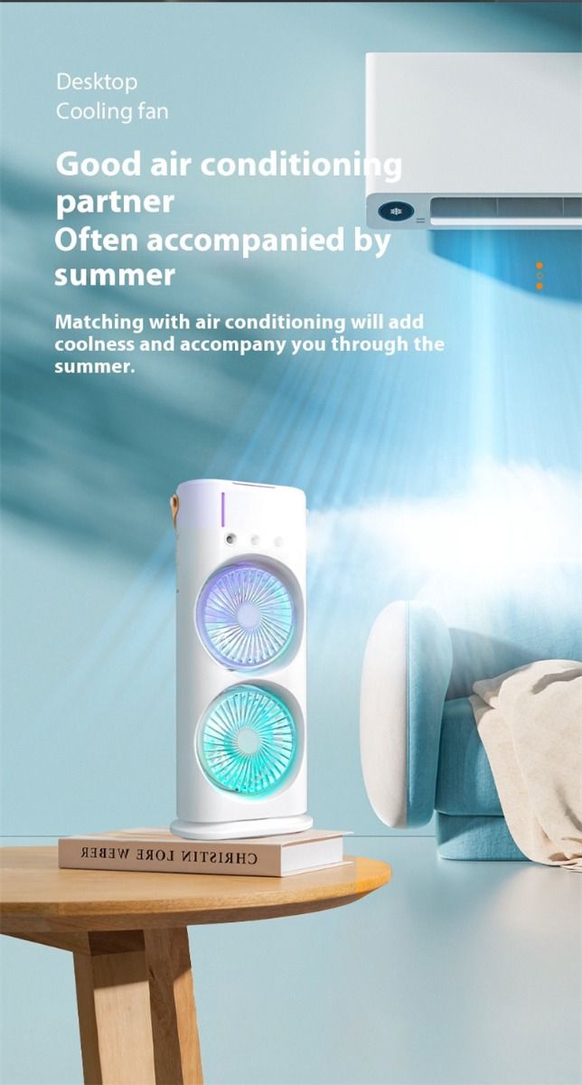 Portable Mini Double Fan Air Cooler With Mist Humidifier And Led Lighting