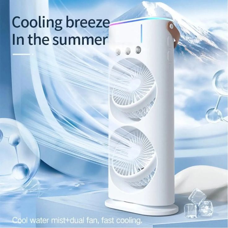 Portable Mini Double Fan Air Cooler With Mist Humidifier And Led Lighting