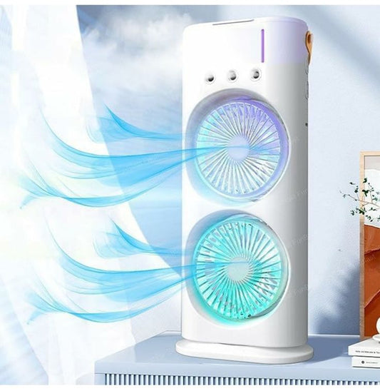 Portable Mini Double Fan Air Cooler With Mist Humidifier And Led Lighting