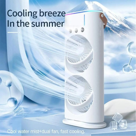 Portable Mini Double Fan Air Cooler With Mist Humidifier And Led Lighting